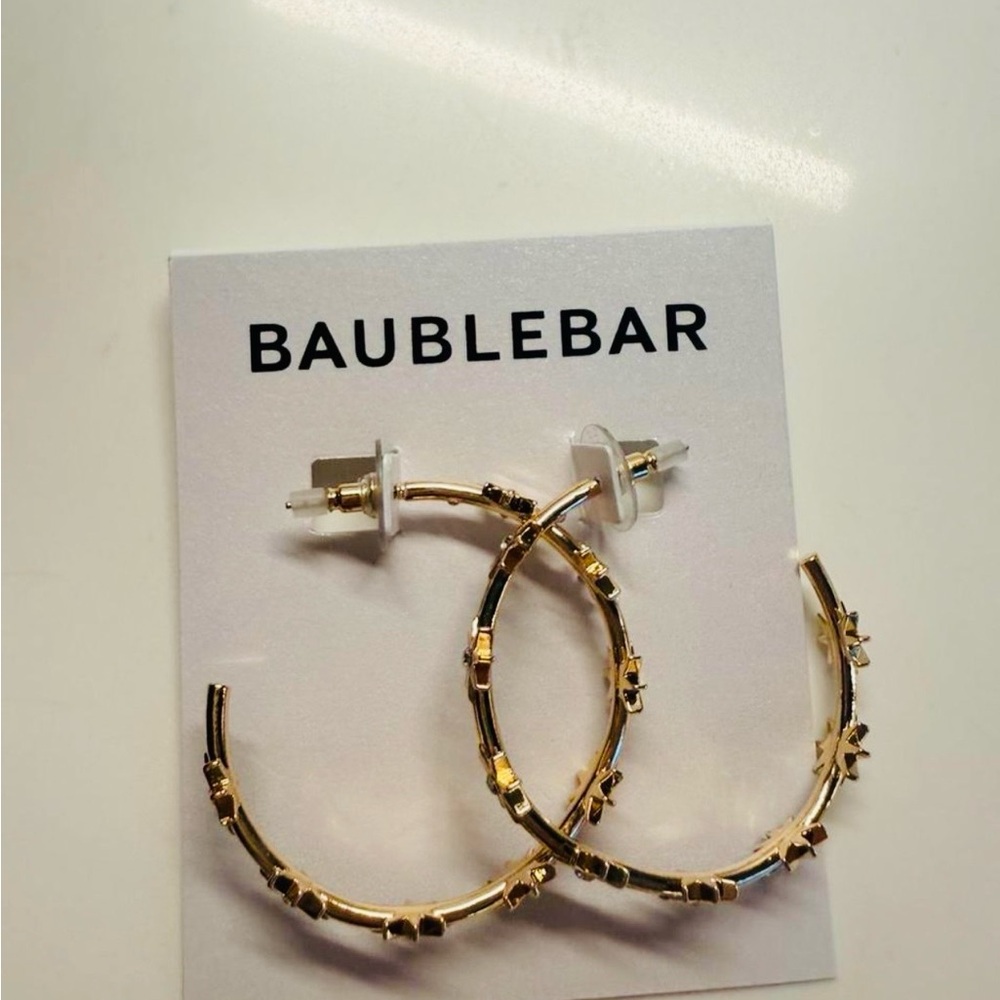 BaubleBar Gold Star-Detail Hoop Earrings - Gold